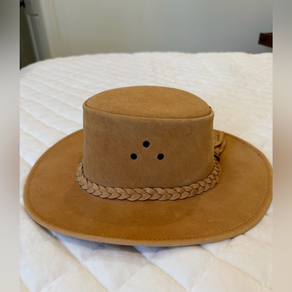 Vintage Kakadu Tan Leather Suede Hat 4H79 Size M